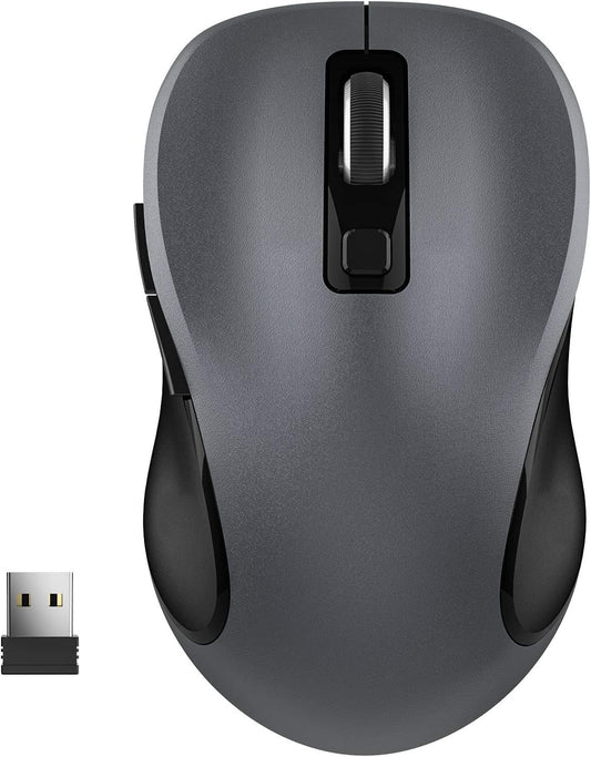 WisFox 2.4G Wireless Mouse for Laptop, Ergonomic Computer Mouse with USB Receiver and 3 Adjustable Levels, 6 Button Wireless Mice (Grey)