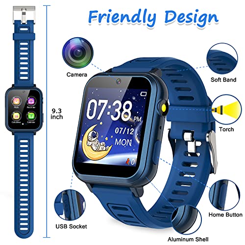 Wiszodet Kids Smart Game Watch with 39 Games HD Touch Screen Video Camera Music Player Pedometer Flashlight Alarm Clock 12/24 hr