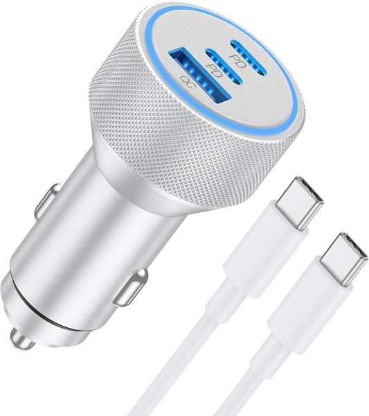 WODENTA for iPhone 17/16/15 Pro Max Car Charger, 67W 3-Port Fast USB C Car Charger Power Cigarette Lighter Adapter with 3FT USB C to C Cable