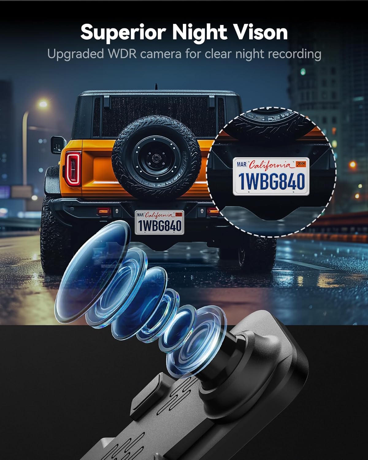 WOLFBOX G840S 12" 4K Mirror Dash Cam Backup Camera, 5.8GHz WiFi Smart Rearview Mirror for Cars & Trucks, Front and Rear View Dual Cameras