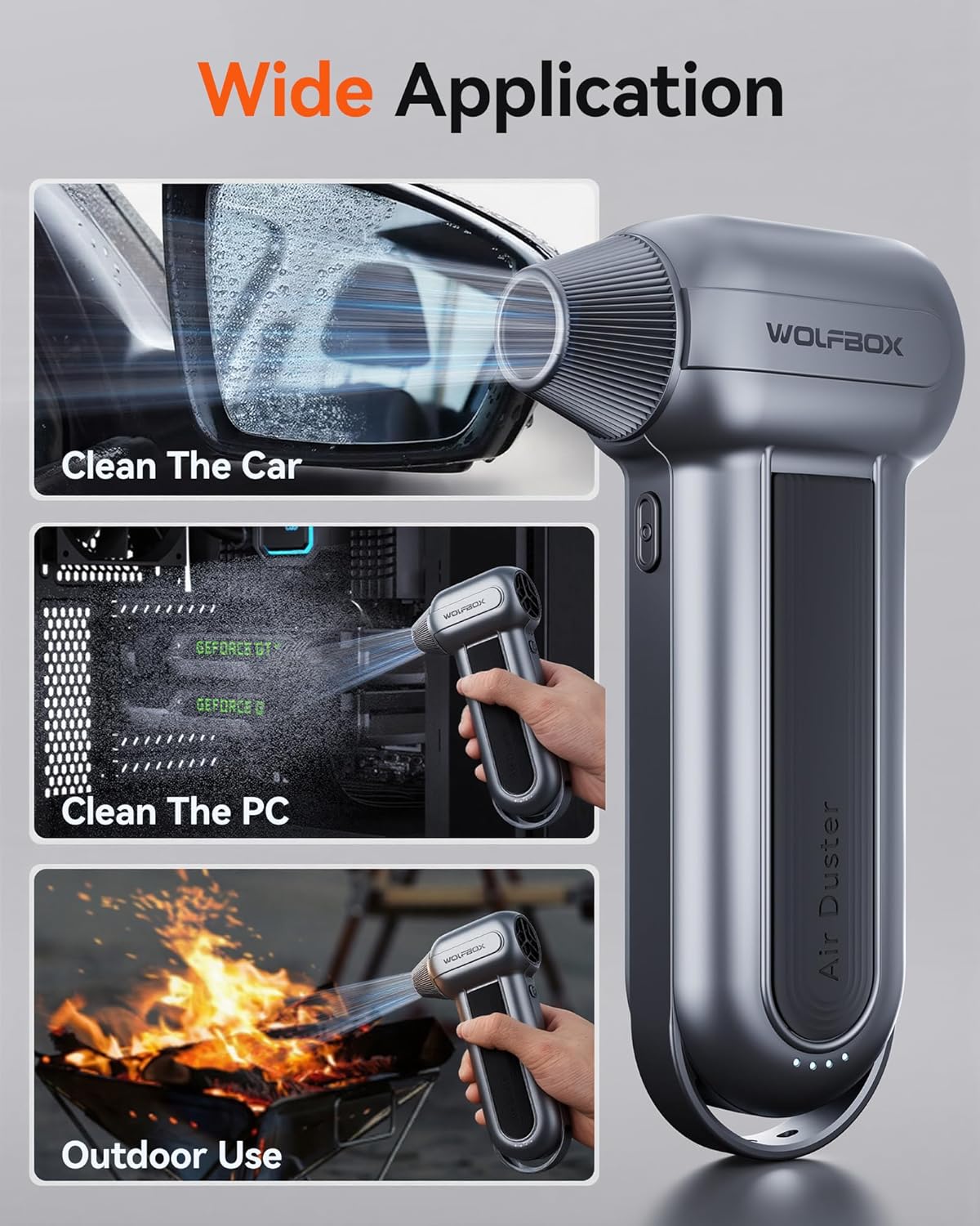 WOLFBOX MF100 Electric Air Duster-150000RPM Super Power Cordless Air Duster, Rechargeable Brushless Motor Durable Blower