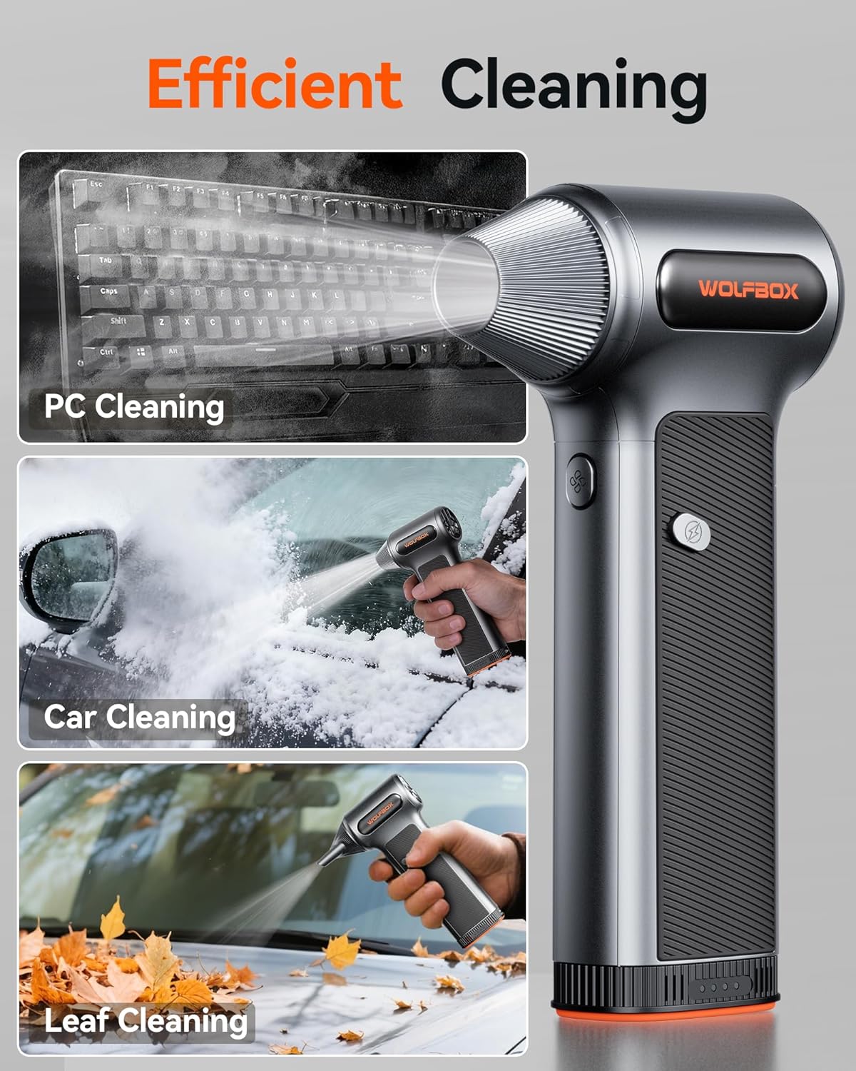 WOLFBOX MF200 Compressed Air Duster with Removable Battery & 4 Nozzles, Cordless 3-Speed Adjustable Mini Blower for Computer Keyboard, Car Cleaning