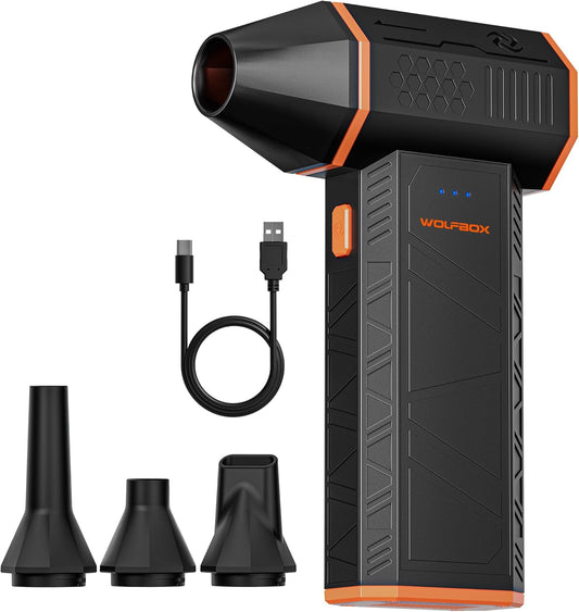 WOLFBOX MF50 Compressed Air Duster-110000RPM Super Power Electric Air Duster, 3-Gear Adjustable Mini Blower with Fast Charging