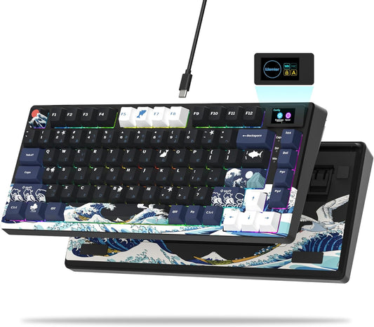 Womier SK80 75% Keyboard with Color Multimedia Display Mechanical Gaming Keyboard Creamy Sound, Wired Hot Swappable Gasket Mount RGB Custom Key Board