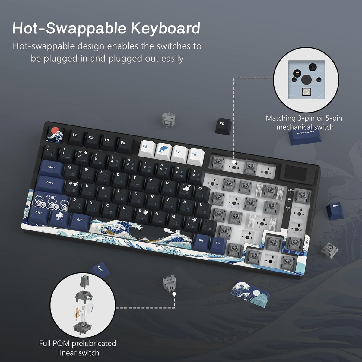 Womier SK80 75% Keyboard with Color Multimedia Display Mechanical Gaming Keyboard Creamy Sound, Wired Hot Swappable Gasket Mount RGB Custom Key Board