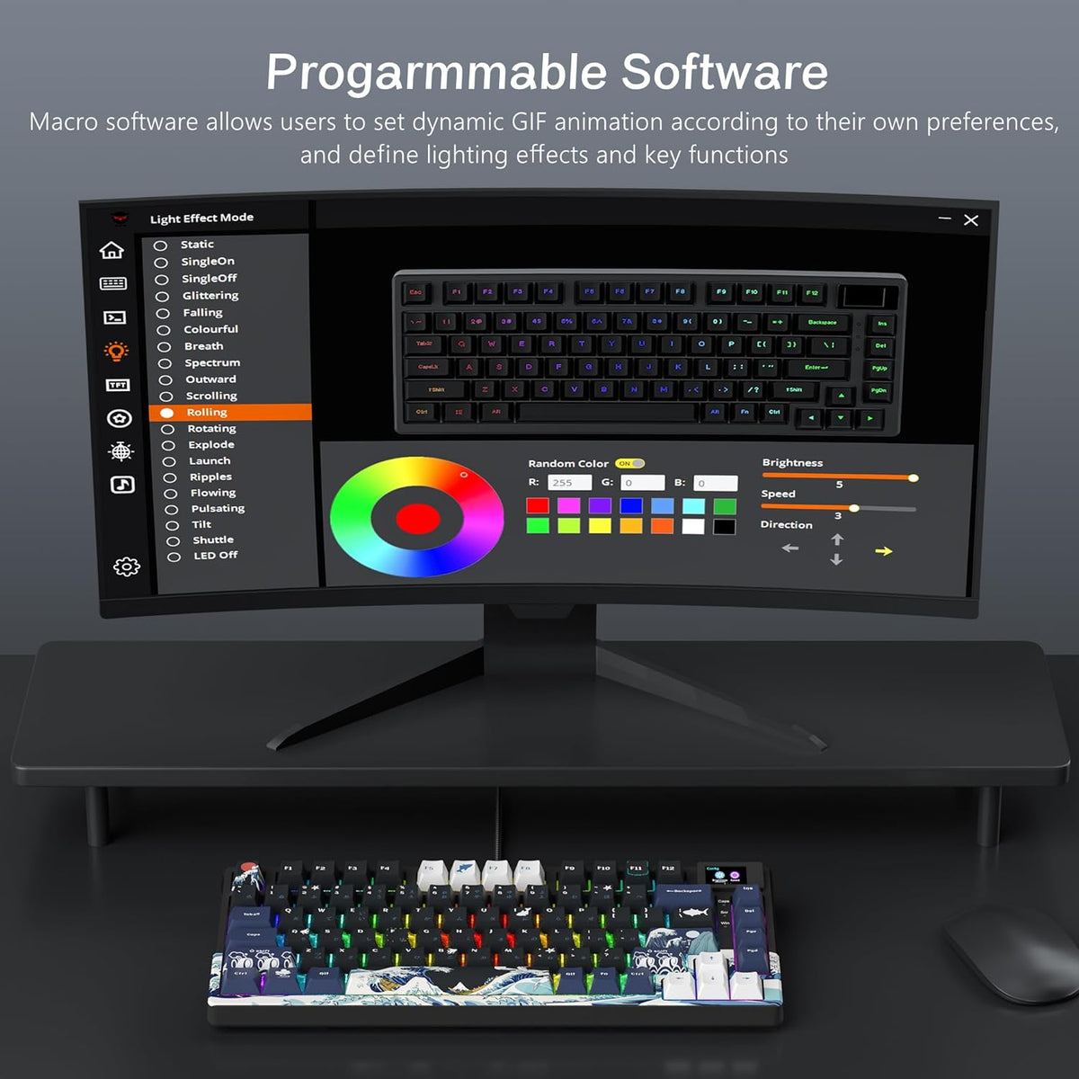 Womier SK80 75% Keyboard with Color Multimedia Display Mechanical Gaming Keyboard Creamy Sound, Wired Hot Swappable Gasket Mount RGB Custom Key Board