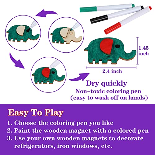 Worgree DIY Wooden Magnets, 36 pcs Wooden Art Craft Supplies Painting Kit for Kids Party Favors