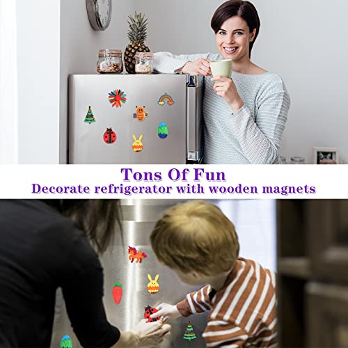 Worgree DIY Wooden Magnets, 36 pcs Wooden Art Craft Supplies Painting Kit for Kids Party Favors