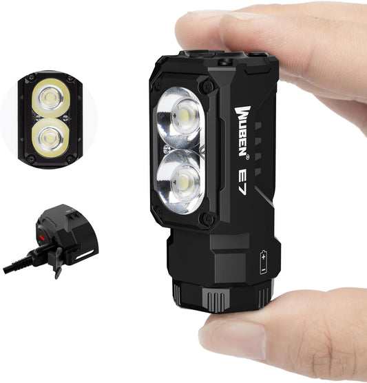 WUBEN E7 1800 Lumen Rechargeable Mini Flashlights with Magnet - Super Bright 6 Modes EDC Flashlight, Typ-C Rechargeable LED, IP68 Pocket Flashlight