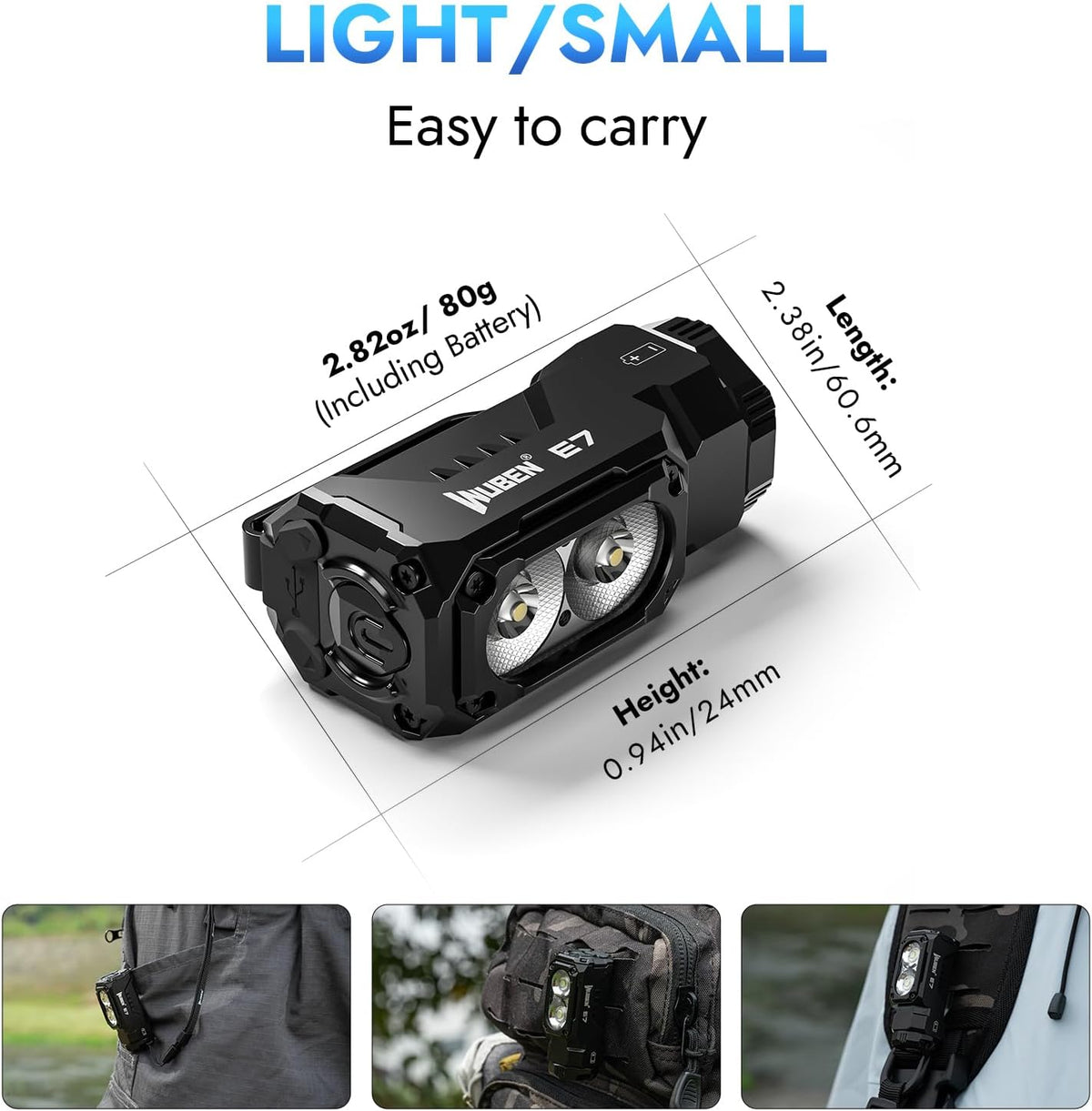 WUBEN E7 1800 Lumen Rechargeable Mini Flashlights with Magnet - Super Bright 6 Modes EDC Flashlight, Typ-C Rechargeable LED, IP68 Pocket Flashlight