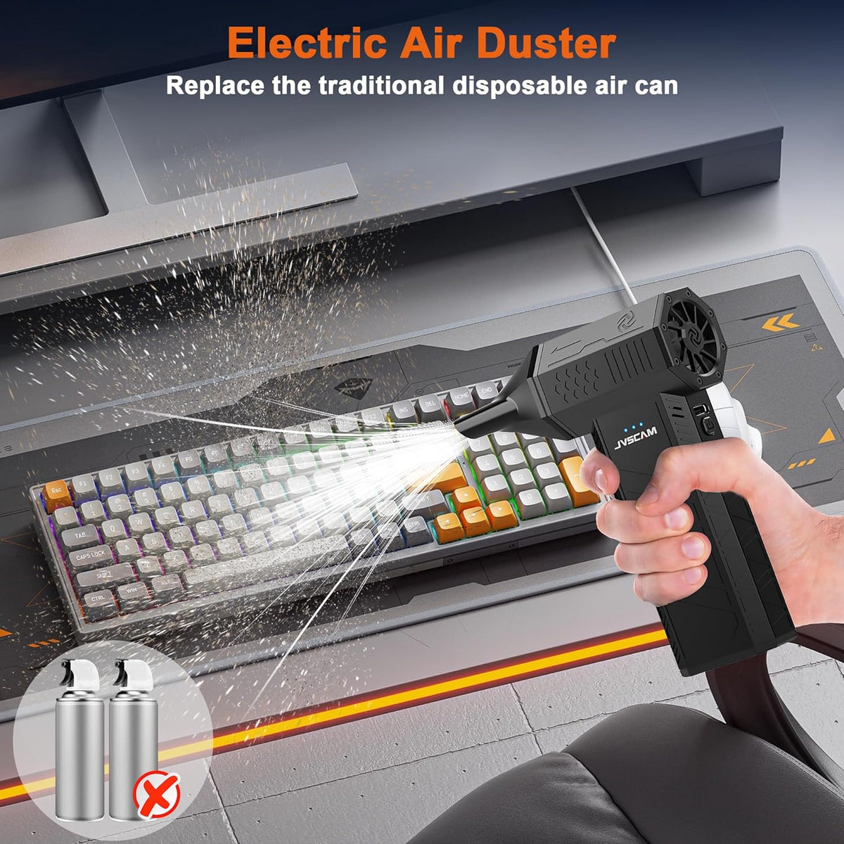 X3 Compressed Air Duster - Electric Air Duster with Brushless Motor, 3 Gear Adjustable - mini Snow Blower- Rechargeable Air Duster for PC, Keyboard