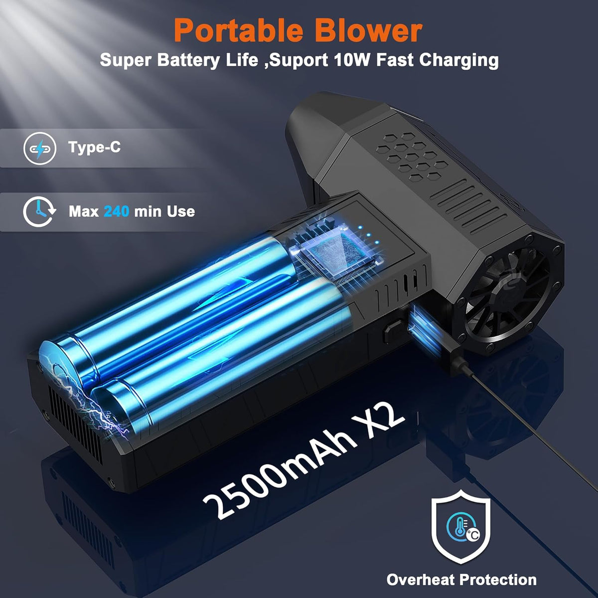 X3 Compressed Air Duster - Electric Air Duster with Brushless Motor, 3 Gear Adjustable - mini Snow Blower- Rechargeable Air Duster for PC, Keyboard