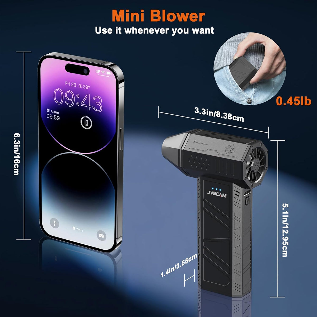 X3 Compressed Air Duster - Electric Air Duster with Brushless Motor, 3 Gear Adjustable - mini Snow Blower- Rechargeable Air Duster for PC, Keyboard