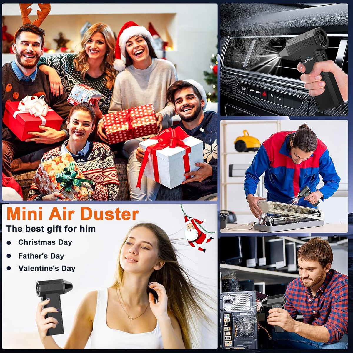 X3 Compressed Air Duster - Electric Air Duster with Brushless Motor, 3 Gear Adjustable - mini Snow Blower- Rechargeable Air Duster for PC, Keyboard