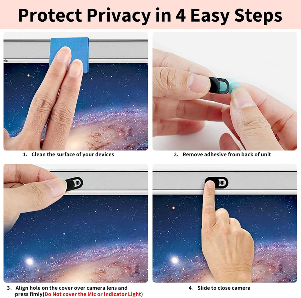 Yilador Webcam Cover (3 Pack), 0.03 inch Ultra Thin Laptop Camera Cover Slide (Black)