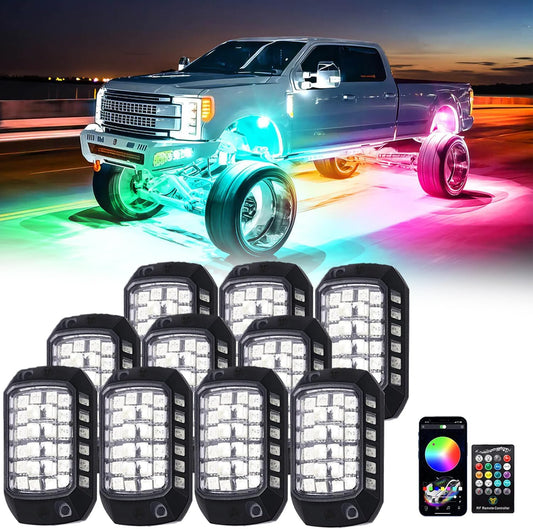 Rock Lights for Trucks, 10 Pods RGB LED Rock Lights with APP/Remote Control & Music Mode, High Bright Multilcolor Waterproof IP68 Rock Neon Light Kits