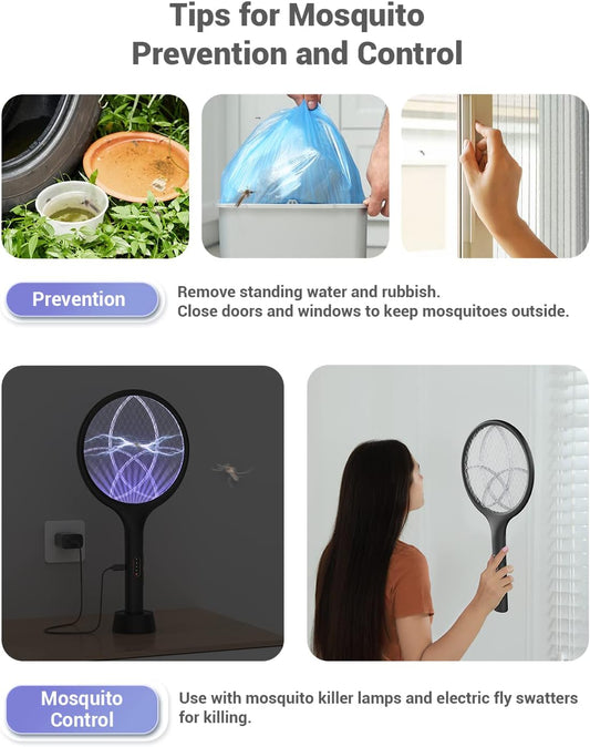 YISSVIC Electric Fly Swatter 4000V Bug Zapper Racket Dual Modes Mosquito Killer with Purple Mosquito Light Rechargeable (Black-1 Pack)