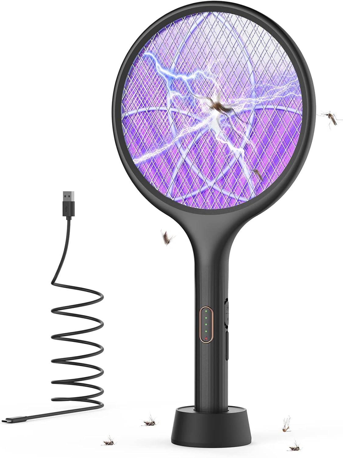 YISSVIC Electric Fly Swatter 4000V Bug Zapper Racket Dual Modes Mosquito Killer with Purple Mosquito Light Rechargeable (Black-1 Pack)