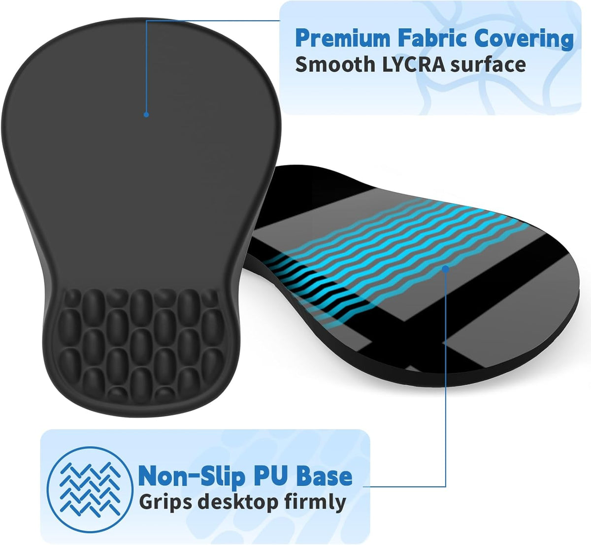 YIWEI Ergonomic Mouse Pad with Wrist Support - Gel Memory Foam Mouse Mat for Computer Keyboard & Laptop - Non-Slip Base (Black)