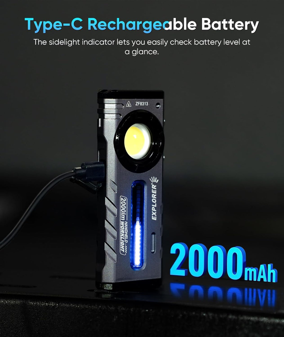 ZF8313 Rechargeable Flashlight, Magnetic EDC Flashlight Rechargeable, 2000 Lumens LED Flashlight with RGB and UV Lighting Source for Outdoor