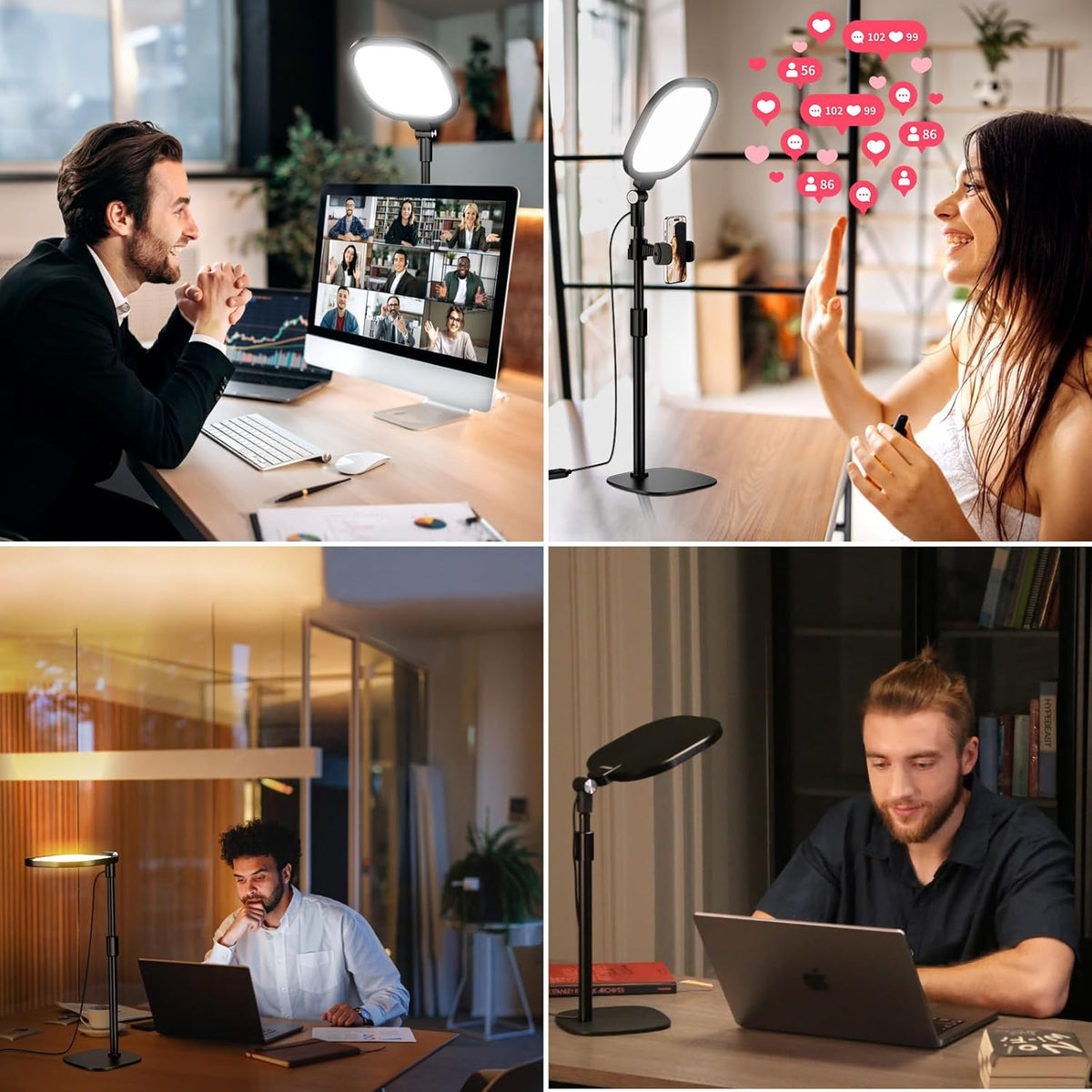 Zoom Lighting for Computer, Adjustable Desk Lighting for Video Calls, 30 Light Modes Video Conference Light, Desk Ring Light with Stand for Webcam