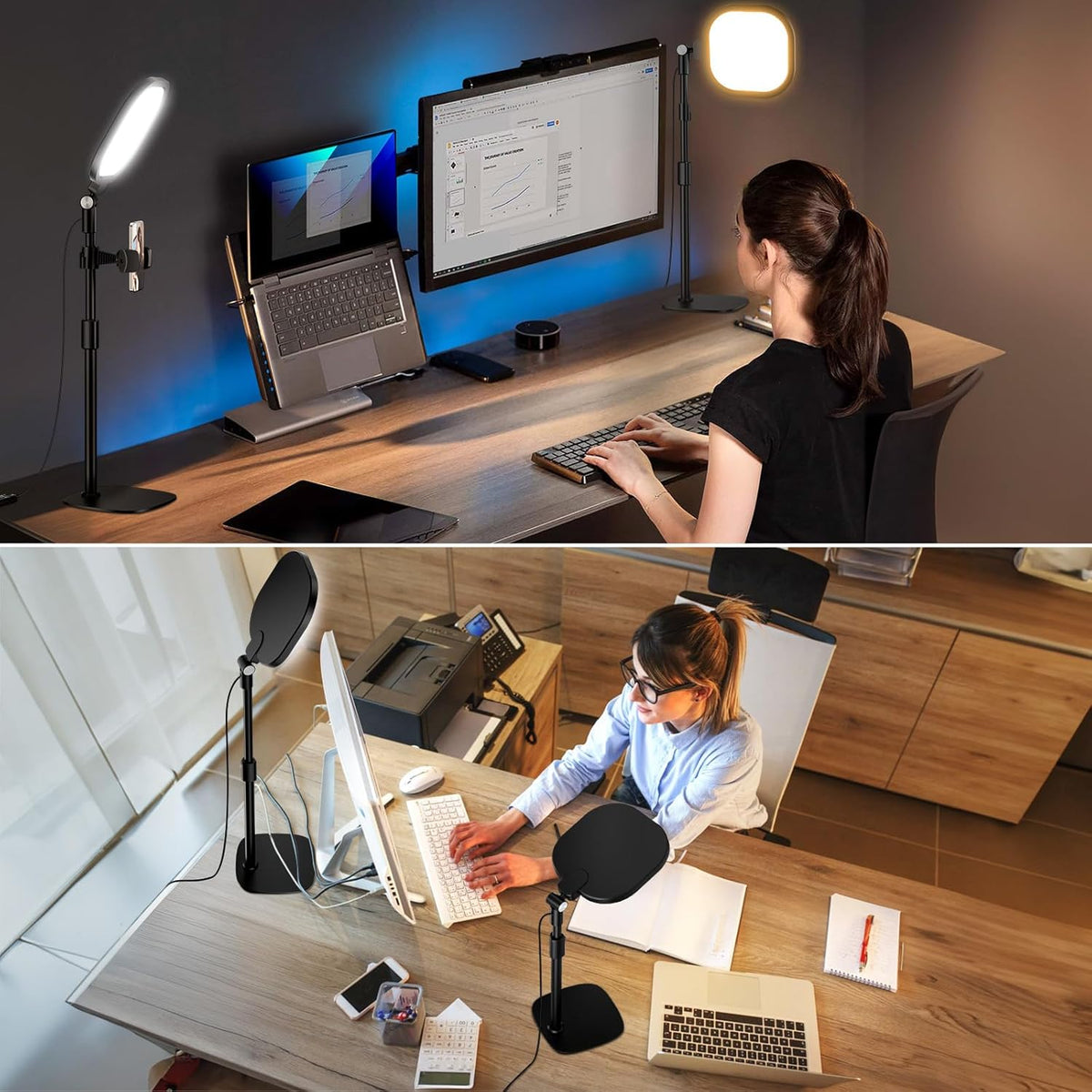 Zoom Lighting for Computer, Adjustable Desk Lighting for Video Calls, 30 Light Modes Video Conference Light, Desk Ring Light with Stand for Webcam