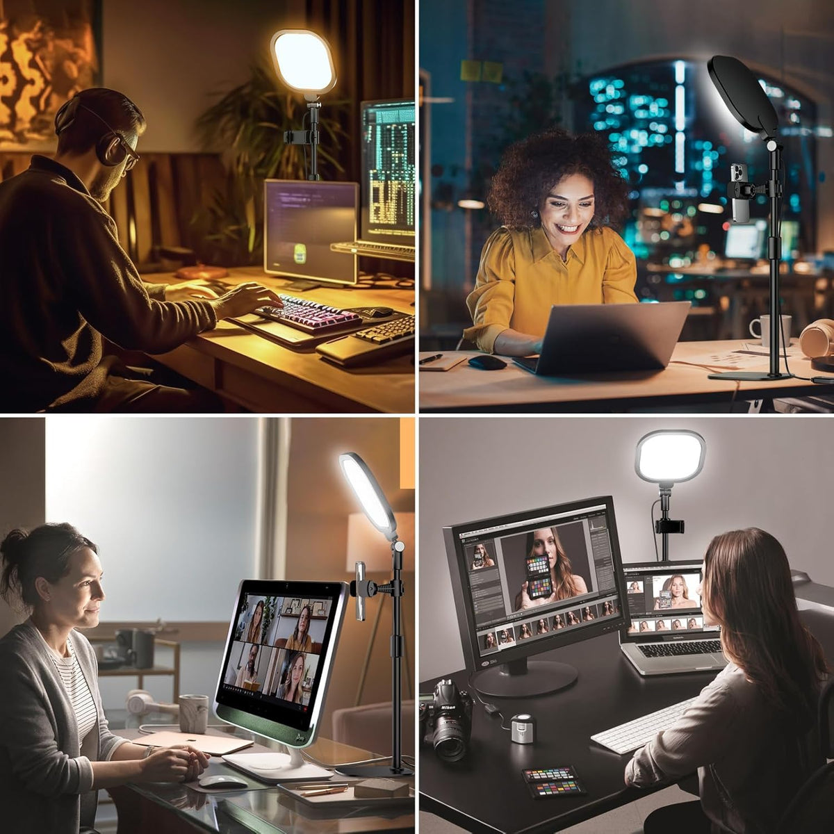 Zoom Lighting for Computer, Adjustable Desk Lighting for Video Calls, 30 Light Modes Video Conference Light, Desk Ring Light with Stand for Webcam