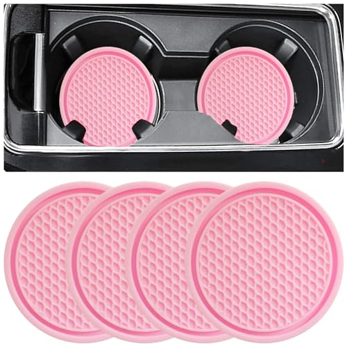 ZSDY Car Cup Coaster, 4PCS Universal Auto Non-Slip Cup Holder Embedded in Ornaments Silicone Coaster, Car Interior Accessories Sets, Pink