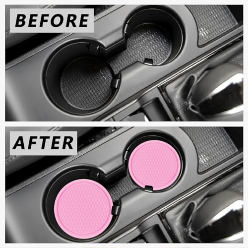 ZSDY Car Cup Coaster, 4PCS Universal Auto Non-Slip Cup Holder Embedded in Ornaments Silicone Coaster, Car Interior Accessories Sets, Pink